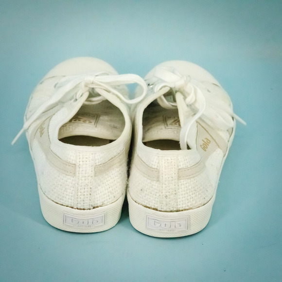 Gola Size 6 White Natural Coaster Raffia Low Top Lace Up Textile Upper Sneakers - Picture 5 of 9